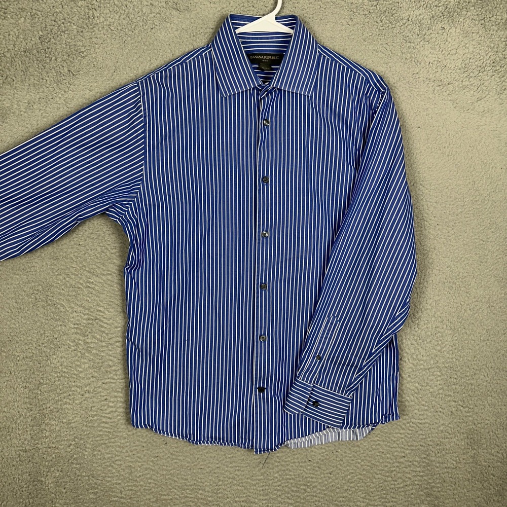 Banana Republic Shirt Mens Medium 15-15.5 Dress Blue White Striped Button-Up EUC